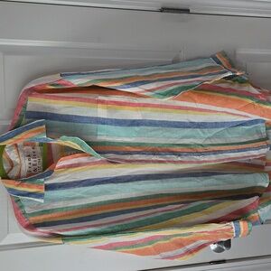 Frank and Eileen Mackenzie Multistripe Linen Blouse. Size 1x.